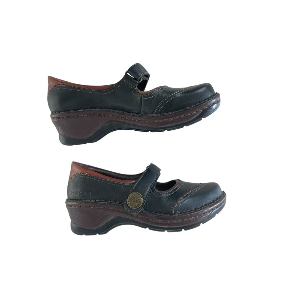 Josef Seibel Leather Black Brown Comfort Mary Jane Shoes Women’s Size 37, 6 6.5
